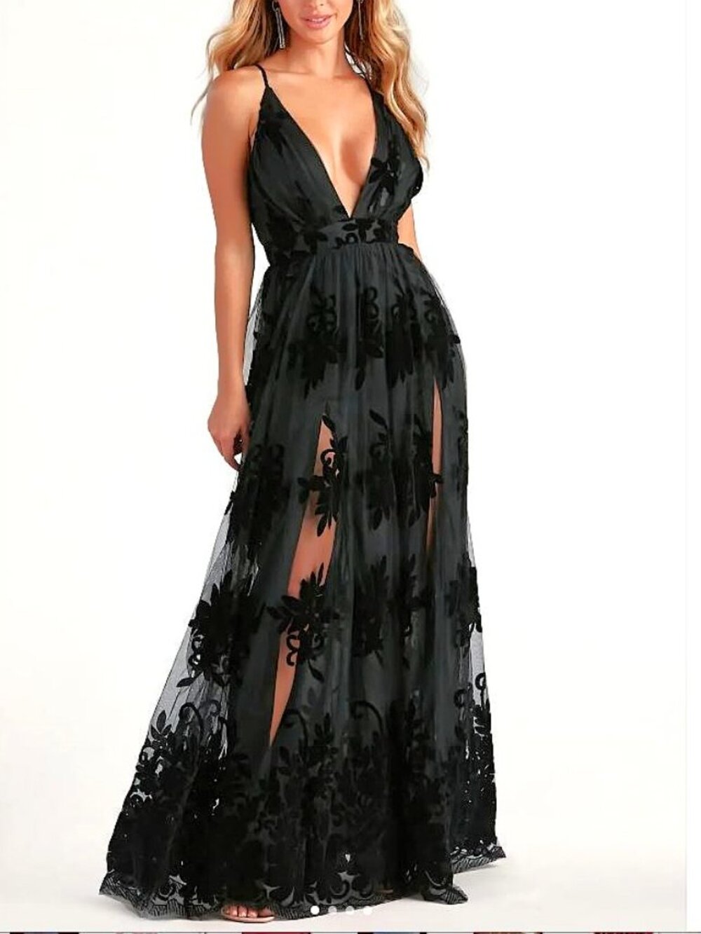 NEW Windsor Morgan Velvet Maxi Halter Dress A Line Formal Floral Whimsygoth